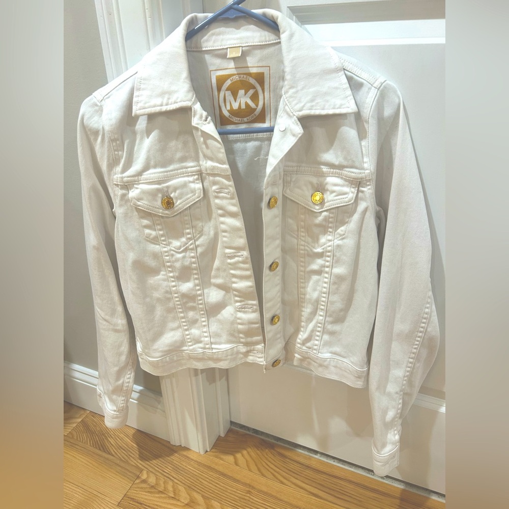 MICHAEL Michael Kors White Jean Jacket with Gold Buttons